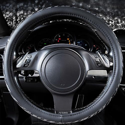 CAR PASS Bling Diamond Leather Steering Wheel Cover, with Bling Sparkly Crystal Glitter Rhinestone Universal Fit 14" 1/2-15" Car Wheel Protector Fit for Women Girl SUV,Vans,Sedans,Trucks, Zebra Print - color: Zebra Print Diamond