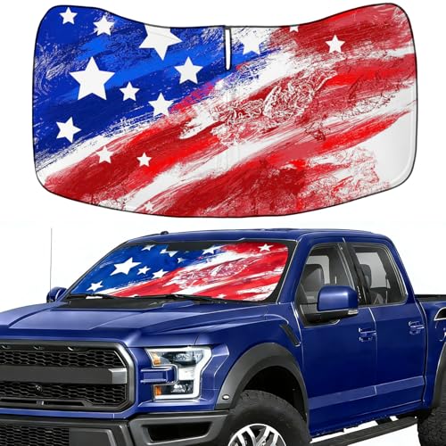 Windshield Sun Shade for Ford F150 F-150/F250/F350/F450 2026 2025-2021 Front Window Sunshade Sun Visor Protector Flag Pattern Foldable Block UV Rays Interior Windshield Cover Keep Car Cooler - color: For F150-F450 2021-2026-Flag