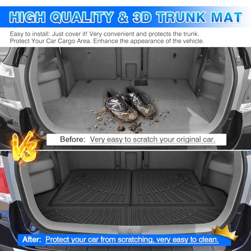 Highlander Cargo Liner - Trunk Mat for Toyota Highlander (Non-Hybird) 2008-2013, All Weather Cargo Mat for Highlander Accessories, Heavy Duty Car Mats, Car Accessories - size: 2)Toyota Highlander 08-13