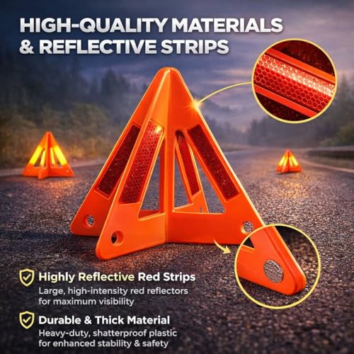 Safety Triangles for Vehicles, 6 Set Emergency Warning Reflective Triangles, Modular Two-Piece Design, High Visibility Roadside Safety Triangles for Car, Truck, SUV