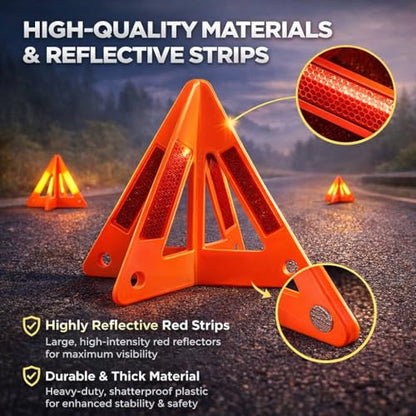 Safety Triangles for Vehicles, 6 Set Emergency Warning Reflective Triangles, Modular Two-Piece Design, High Visibility Roadside Safety Triangles for Car, Truck, SUV