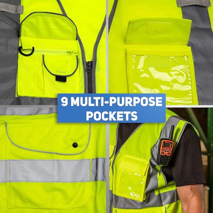 Neiko High Visibility Safety Vest ANSI Class 2, 9 Pockets - size: X-Large, style: Vest