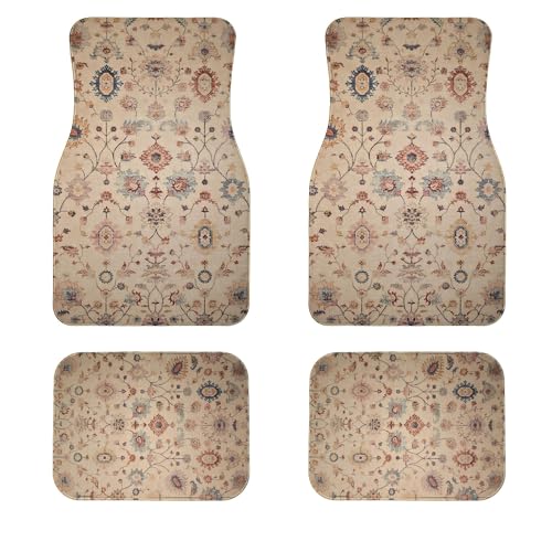 Luxury Oriental Car Floor Mats Full Set | Car Decor for Women Men | Vintage Oriental Pattern | Heavy Duty All-Weather Universal Rubber Liners | Non-Slip & Odor-Free - color: Floral Weave