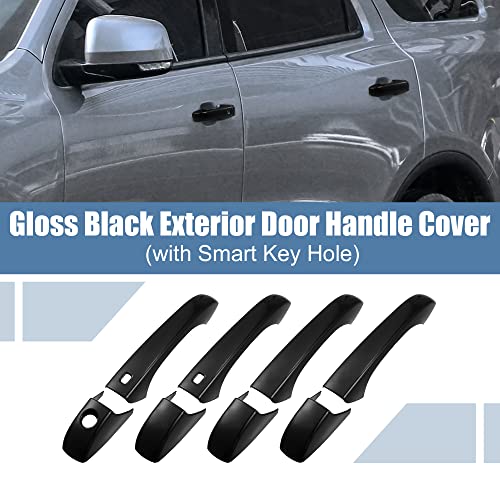 X AUTOHAUX 8pcs ABS Exterior Side Door Handle Cover Trim for Dodge Durango 2011-2021 for Jeep Grand Cherokee 2014-2021 for Chrysler 200 2011-2014 Black with Smart Key Hole