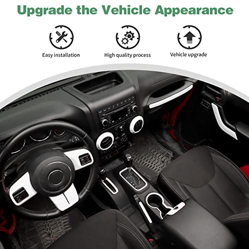 CheroCar 18PCS Interior Trim Kit for Jeep Wrangler JK JKU 2011-2018 4 Door,Steering Button Frame, Air Conditioning Vent Trim Cup Holder Cover,Gear Shift Knobs Frame,White,… - color: White
