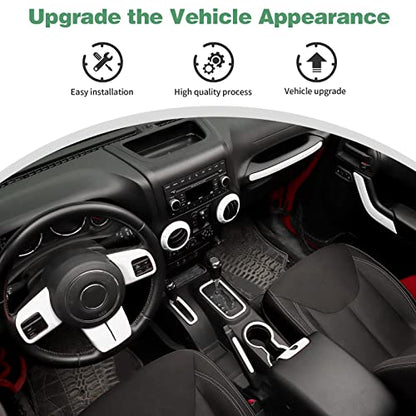 CheroCar 18PCS Interior Trim Kit for Jeep Wrangler JK JKU 2011-2018 4 Door,Steering Button Frame, Air Conditioning Vent Trim Cup Holder Cover,Gear Shift Knobs Frame,White,… - color: White
