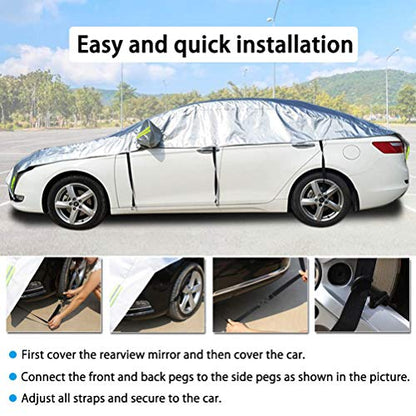 Half Car Cover All Weather Car Body Cover Sunshade Cover Snow Cover Waterproof Snowproof Universal 210D Oxford Fabric (Fit Sedan Length 176'' to 193'') - size: Fit Sedan Length 176'' to 193''