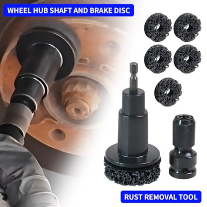Wheel Hub Cleaning Tool Kit, 3-in-1 Hub Cleaning Tool with 6 Grinding Heads & Impact Adapter for Wheel Hub Resurfacing, Rust Removal & as a Wheel Stud Cleaner for Drill/Impact Wrench (Black #1)