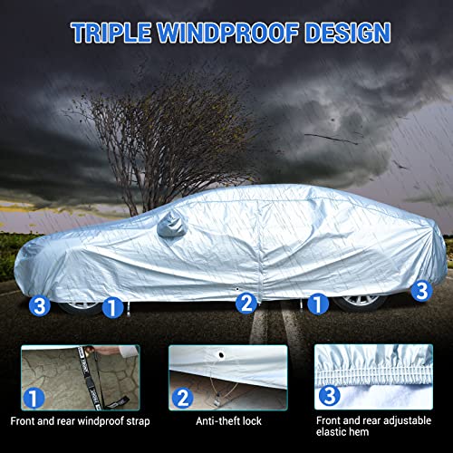 Tecoom Car Cover Waterproof All Weather, Classic Zipper Door & Lock Design, Soft Cotton Lining Car Covers for Automobiles, Windproof UV Rain Hail Protection Full Car Cover Fit 191-200 Inches Sedan - size: 3XXL: Fit 191-200 inches Sedan