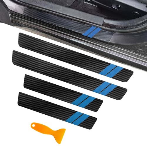 4PCS Car Door Sill Protector, Car Door Edge Guards, Carbon Fiber Auto Door Entry Edge Guard Sill Protection Sticker, Anti-Scratch Threshold Cover Strips for Most Vehicles (Blue, 4PCS) - color: Blue, size: 4PCS