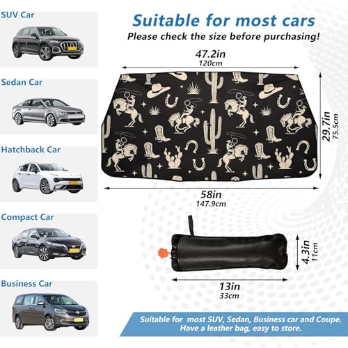 Gredecor Windshield Sun Shade Umbrella, Boho Western Cactus Cowboy Foldable Car Sunshade with UV Block Front Window (Heat Insulation Protection) for Auto Windshield Covers