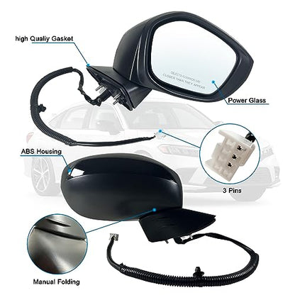 Right Passenger side Mirror Fits 2022-2026 HONDA CIVIC Sedan/Hatchback With Power Glass, Manual Folding, Match to Crystal Black Pearl Replace HO1321350 76208T20A01 (3 Pins) - size: R-3Pins