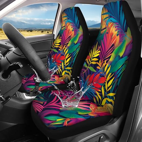Tropical Palm Leaves Print Car Seat Cover Waterproof,Universal Auto Front Seat Covers Fit for Cars,Truck,SUV,Sedan,Van - color: Tropical Palm Leaves