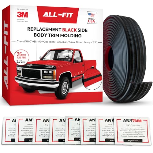 All-Fit Automotive Replacement Old Style Body Side Molding (2.5") – OEM Grade Black Trim fits 1988-1999 Chevy Tahoe, GMC Suburban, Yukon, Blazer, Jimmy OBS – Easy Install w/ 3M Automotive Tape (26 Ft) - style: OBS Trim Black (88-98)