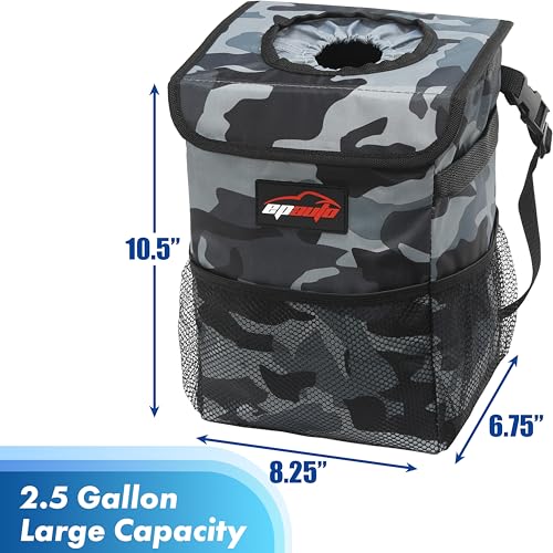 EPAuto Waterproof Car Trash Can with Lid and Storage Pockets, Camouflage Grey - color: Camouflage Grey
