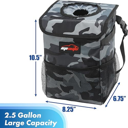 EPAuto Waterproof Car Trash Can with Lid and Storage Pockets, Camouflage Grey - color: Camouflage Grey