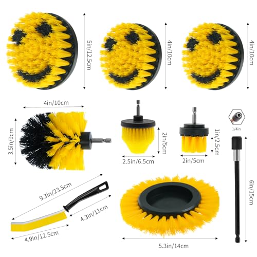 10 Pack Drill Brush Attachment Set, Drill Scrubber Brush Kit, Drill Cleaning Brush, Scrub Brush for Grout Floor Tub Shower Bathtub Tile Sink Toilet Bathroom Kitchen Car Yellow - color: Yellow