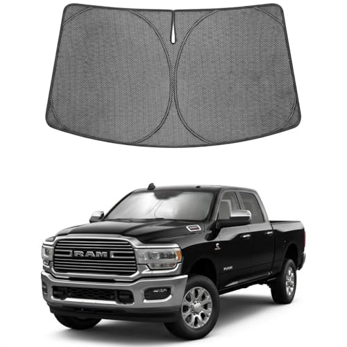 Proadsy Windshield Sun Shade Custom Fit Dodge RAM 2500 3500 2010-2026 Ice Crystal Black Front Window Sunshade UV and Heat Blocker Foldable Visor Keeps Car Cooler for Summer Parking and Daily Use - size: 2010-2026 Dodge RAM 2500 3500