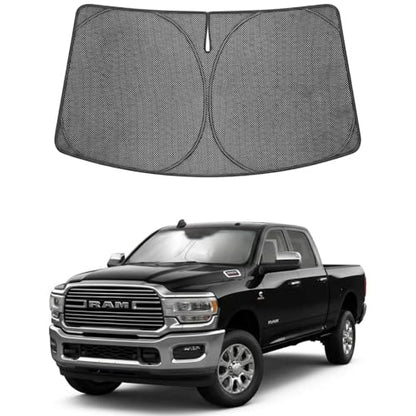 Proadsy Windshield Sun Shade Custom Fit Dodge RAM 2500 3500 2010-2026 Ice Crystal Black Front Window Sunshade UV and Heat Blocker Foldable Visor Keeps Car Cooler for Summer Parking and Daily Use - size: 2010-2026 Dodge RAM 2500 3500