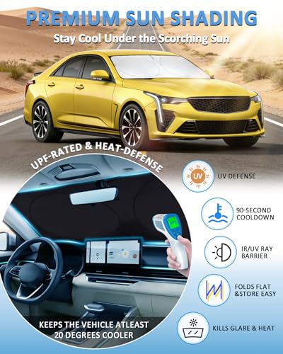 Windshield Sun Shade for Cadillac CT4 2020-2026 Sedan Luxury/Sport, Custom-Fit CT4 Sun Visor Protector, 99% UV Block Heat Sun Shield, Silver Reflective Front Window Sunshade - size: for Cadillac CT4 20-26