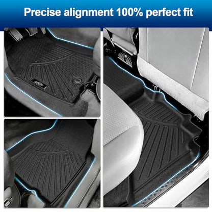 PELEUS Car Floor Mats Compatible with Dodge Ram 1500 2002-2008 Crew Cab (Quad Cab), Custom Fit for Ram 2500/3500 2003-2009, Thicker Heavy Duty TPE All-Weather Floor Liners, Front & Rear 3PC Black - style: For Dodge Ram 1500 2002-2008