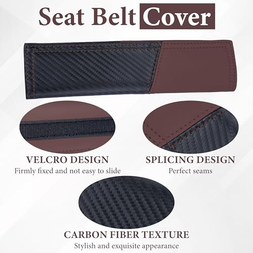 ecocstm 2 PCS Car Seat Belt Cover Pad, Carbon Fiber Safety Seatbelt Shoulder Strap Covers, Breathable Leather Soft Harness Pad, Interior Car Accessories, Universal for SUV, Truck, RV (Burgundy&Black - color: Red