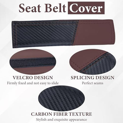 ecocstm 2 PCS Car Seat Belt Cover Pad, Carbon Fiber Safety Seatbelt Shoulder Strap Covers, Breathable Leather Soft Harness Pad, Interior Car Accessories, Universal for SUV, Truck, RV (Burgundy&Black - color: Red
