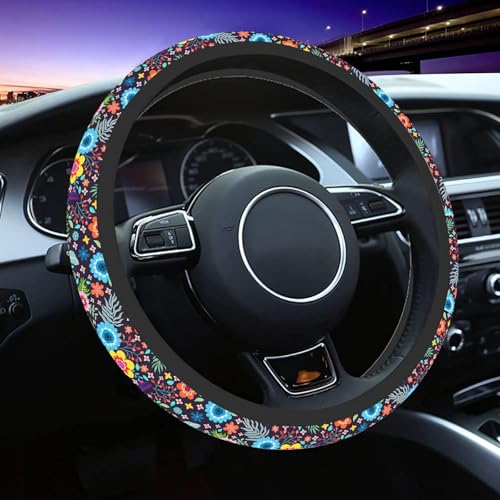 Wildflower Flower Floral Steering Wheel Cover for Women Anti-Slip Universal Car Accessories 15 inch Steering Wheel Protector Fit Auto SUV Sedan Vans Trucks - color: Flower Leaves