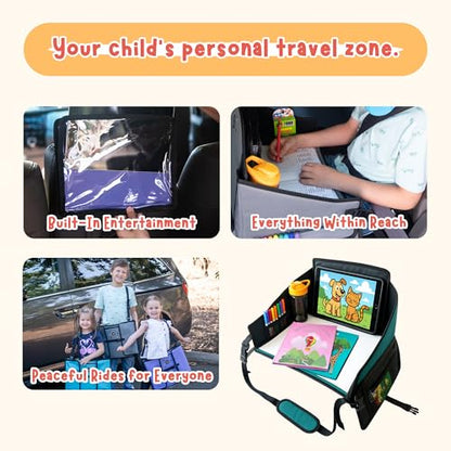 Kids Travel Tray for Car Seat – Teal – The Essential Travel Lap Desk with Removable Tablet Holder, Built-In Storage, and Stabilized Panels, Must Have Car Tray for Kids on Road Trips - color: Teal