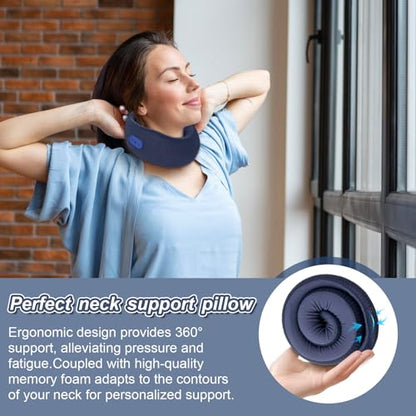 Travel Pillow with Heat,Vibration Massage,Portable Rechargeable Adjustable Airplane Neck Pillow,with Headrest Support for Head,Neck,and Chin,for Pain Relief at Home,Car,Office,Travel