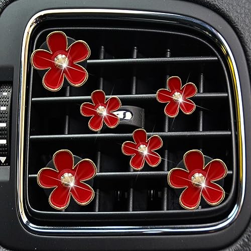 6pcs Colorful Daisy Flower Car Air Vent Clips, Car Air Outlet Freshener Clip for Auto Interior Decoration Accessories (Red) - color: Red