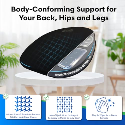 ERGO21 Travel Seat Cushion with LiquiCell Technology – Thin Orthopedic Butt Pillow for Sciatica, Tailbone, Coccyx & Back Pain – Seat Pad for Car Driving, Truck, Wheelchair, Airplane, Office, Home Use