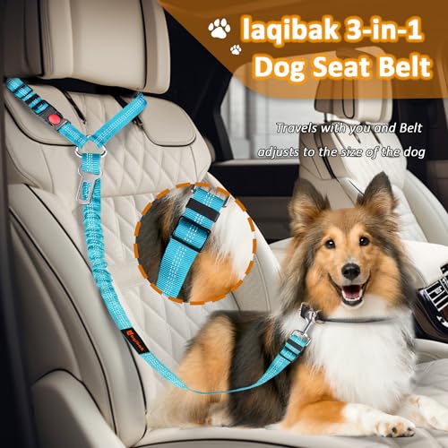 Removable Dog Seat Belt Harness for Car, 3 in 1 Pet Dog Car Seatbelt Leash, Retractable Restraint Secures to Vehicle Headrest & Adjustable Reflective Bungee Dog Seatbelt Tether, Blue - color: 2PCS Blue
