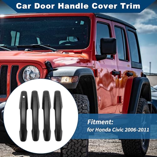 Car Door Handle Cover Trim for Honda Civic 2006-2011 |Side Door Handle Cover| Durable| 1 Set Carbon Fiber Black - color: Carbon Fiber Black