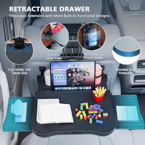 Car Back Seat Tray Table for Jeep Compass 2015 2016 2017, Foldable Backseat Tray Desk for Rear Passengers, with Non-Slip pad, Phone and Drink Holder, for Eating and Work