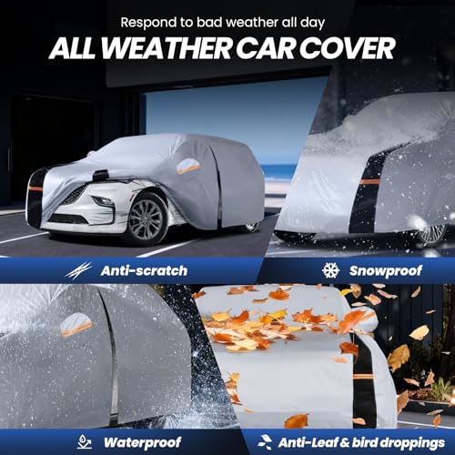 Large SUV Car Cover Waterproof All Weather, 10 Layers Outdoor Car Covers for SUV - Sun & Rain Protector Full Exterior Covers. Custom Fit Buick Enclave, Chevrolet Traverse, Tahoe, Trailblazer, etc - size: S4 Fit SUV/Jeep 201"-211" (See Size Chart)