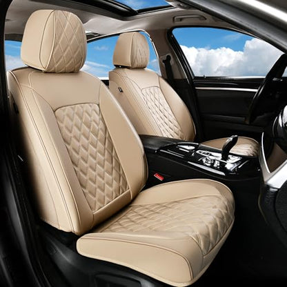 Huidasource Beige Seat Covers, Nappa Leather Car Seat Covers, Velcro Adjustable, Compatible with Airbags, Armrests, Child Seat, Universal Fit for Most Cars, Vans, Trucks, SUVs (Full Set/Beige) - color: 01FS# Beige01, size: 5pcs Full Set