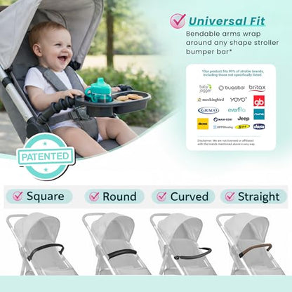 Swanoo Universal Stroller Snack Tray | Compatible With Nuna Mockingbird Bugaboo Uppababy | Stroller Bumper Bar Tray Attachment with Cup Holder | Baby Toddler Disneyland Essentials Stroller Accessories - color: Dark Grey