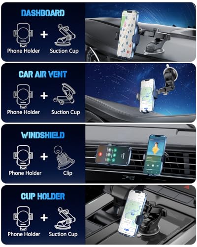 BothLin Wireless Car Charger, Fast Charging Phone Holder 3 in 1 Phone Mount Auto Clamping Car Accessories Compatible with iPhone 17 16 15 14 13 12 11 Xs XR, Samsung S23 Ultra S22 S21 S20(Deep Blue) - color: Deep Blue