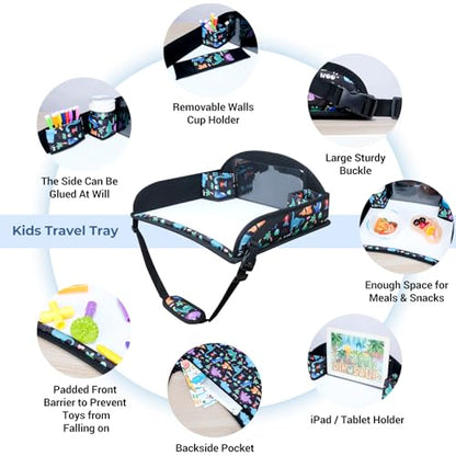 COOLBEBE Kids Travel Tray for Toddler Car Seat, Travel Tray for Airplane, Toddler Car Seat Lap Tray, Carseat Table Tray for Kids Travel Activities (Dinosaur) - color: Dinosaur