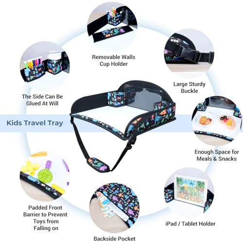 COOLBEBE Kids Travel Tray for Toddler Car Seat, Travel Tray for Airplane, Toddler Car Seat Lap Tray, Carseat Table Tray for Kids Travel Activities (Dinosaur) - color: Dinosaur