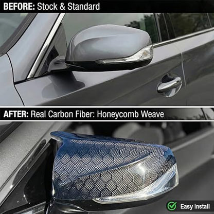 Real Carbon Fiber Side Mirror Covers Compatible with Infiniti Q50 Q50S (2014-2024), Q60 (2017-2022), Q70 (2014-2019) - Horn Style Replacement Housing Caps (Honeycomb Carbon Fiber) - style: Honeycomb Carbon Fiber