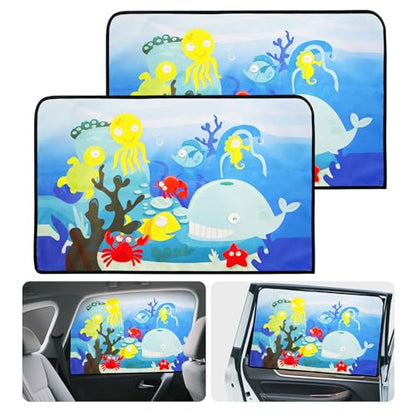 Linkstyle 2PCS Car Window Shade: Magnetic Kids Sun Shade for Steel Doors, Blackout UV Protection Heat Blocking, Cartoon Amusement Park Car Side Window Covers for Baby Privacy