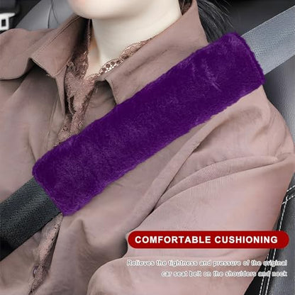 Sun Walker 2PCS Seat Belt Shoulder Pads, Fluffy Soft Plush Auto Seat Belt Pads for Protecting Your Neck & Shoulder, Comfortable Seatbelt Cover Warm Protective Cushion for Most Cars (Purple) - color: Purple