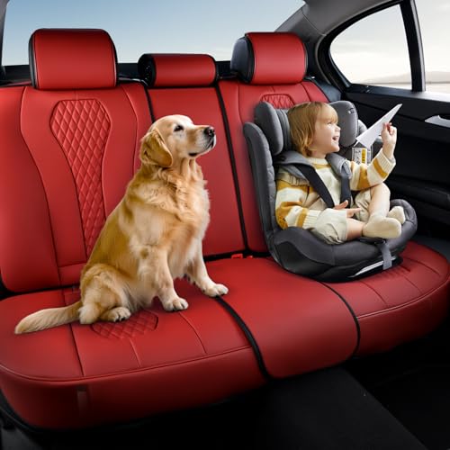 Coverado Car Seat Covers, Rear Car Seat Cover, 3-Pieces Leather Seat Cover, Red Car Seat Cushion, Luxury Seat Cover Seat Protector Universal Fit Most Cars - color: Red, size: Back Seat Cover