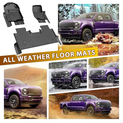 Powerty Floor Mats for 2017-2024 2025 2026 Ford F250/F350/F450 Super Duty Crew Cab Accessories All Weather TPE Custom Fit Truck Floor Liners 1st & 2nd Row - size: 3)Ford F250/F350/F450｜17-26｜1st & 2nd Row