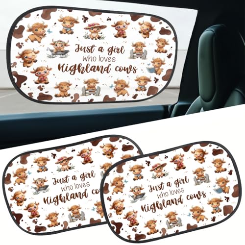 GENANY 2pcs Highland Cow Window Sun Shade for Sedan SUV Truck (21x14 Inches), Sun Shades for Side Window, Accessories for Kids, Baby Window Shades, Spring Car Decor - color: Highland Cow