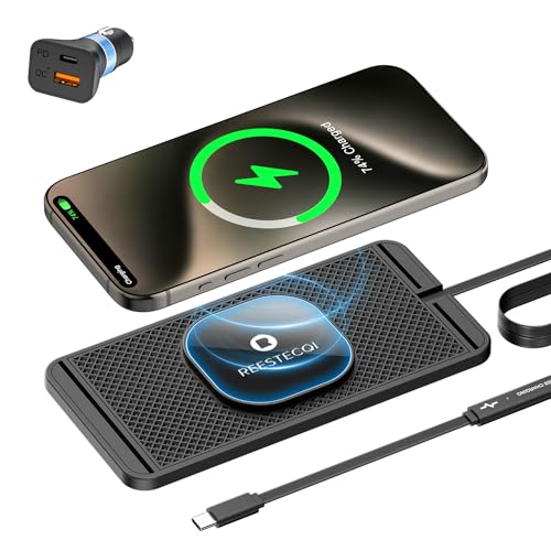 Magnetic Wireless Car Charger Pad, REESTECQI 15W Wireless Charging Pad for Magsafe Charger Wireless Charger for Car Non Slip Type C with 40W Car Charger for iPhone 17/16/15/14/13/12 (1M Cable) - size: 1M Cable