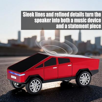 Futuristic Truck Bluetooth Replica Speaker with LED Display Screen – Portable Future-Style Audio with TWS Link, FM Radio, LED Lighting and Built-in Mic, For Every Technology and Truck Lover (Red) - color: Red