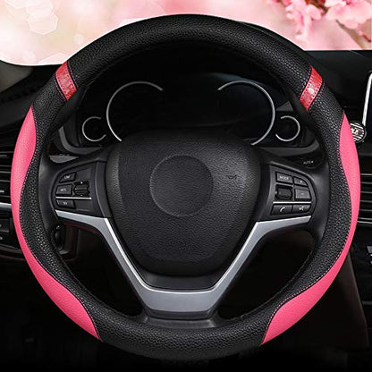 Universal Leather Steering Wheel Cover for Women Steering Wheel Cover for Car 15 inch (Rose) - color: Rose